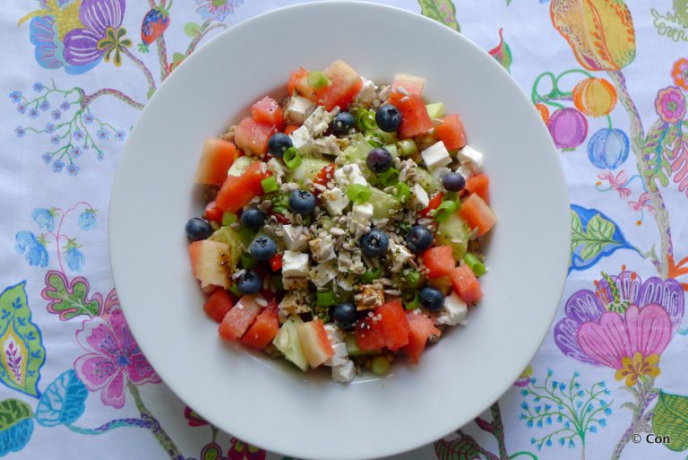 Watermeloen Komkommersalade Met Feta Con Serveert 