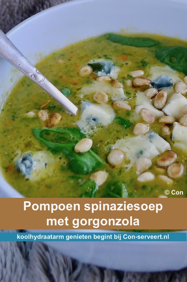 Pompoen spinaziesoep met gorgonzola, koolhydraatarm recept - lekker genieten begint bij Con-serveert.nl