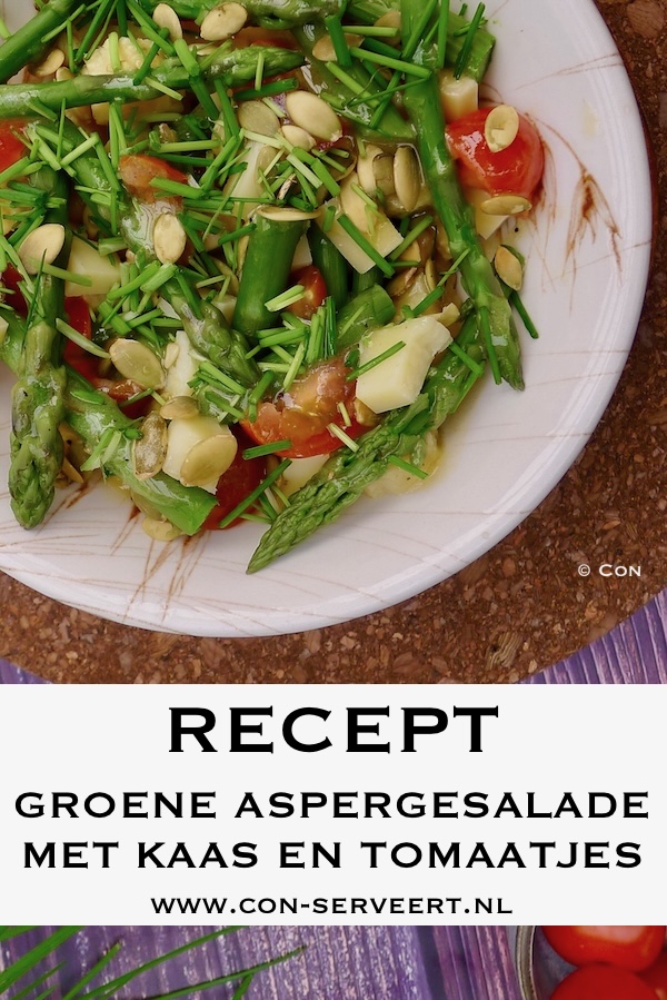Groene aspergesalade met kaas en tomaatjes, koolhydraatarm recept - koolhydraatbewust genieten begint bij con-serveert.nl