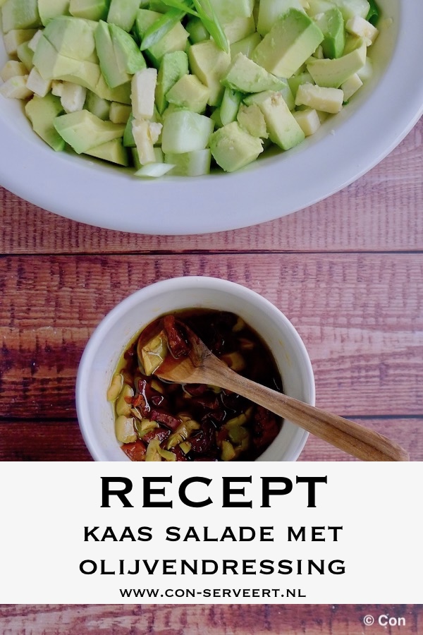 Kaas salade met olijvendressing, koolhydraatarm recept - koolhydraatbewust genieten begint bij con-serveert.nl